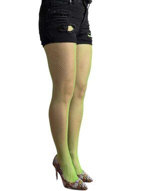 Neon Green Fishnet Tights for Women
